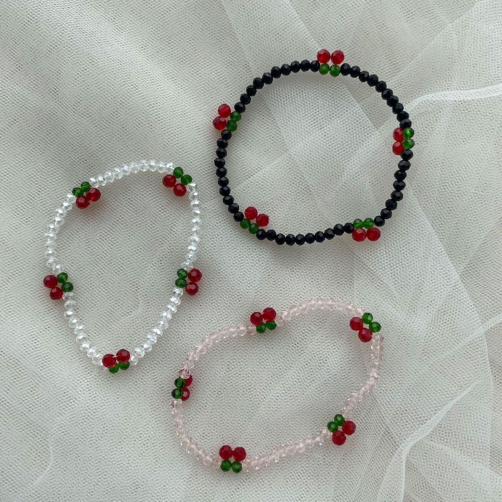 Korea Ins Style Kristal Cherry Gelang Bunga Warna-Warni Buatan Tangan Manik-Manik Kalung