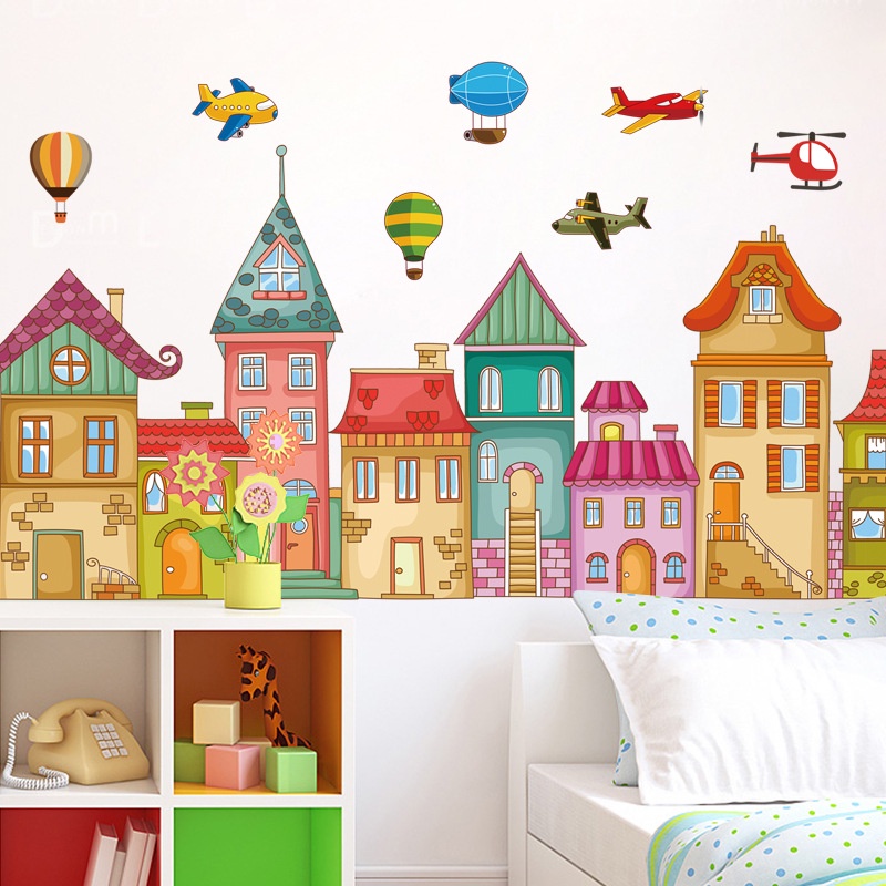 WALL STIKER STICKER SETIKER DINDING MOTIF RUMAH KOTA HOME MINIMALIS DEKORASI RUMAH HIASAN TEMPELAN WALLPAPER WALLSTICKER WALLSTIKER TEMBOK KACA KERAMIK KRAMIK MEJA BELAJAR DEKOR SEKOLAH TAMAN KANAK KANAK ANAK ANAK DECOR WARNA WARNI Q 179 @banyak