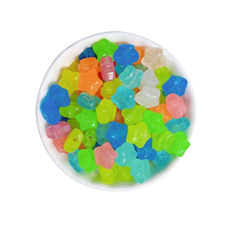 30 Pcs Manik-Manik Bercahaya Akrilik Cinta Bintang Manik-Manik Bercahaya Manik-Manik Beras Longgar Jarak Manik-Manik Perhiasan DIY Kalung Gelang