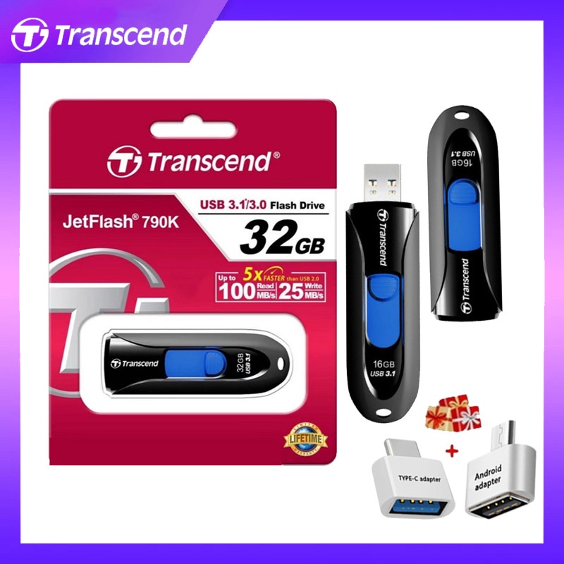 Transcend USB3.0 Flash Drive 32GB 64GB Kapasitas Nyata Portabel USB Drive Kompatibel Handphone Komputer