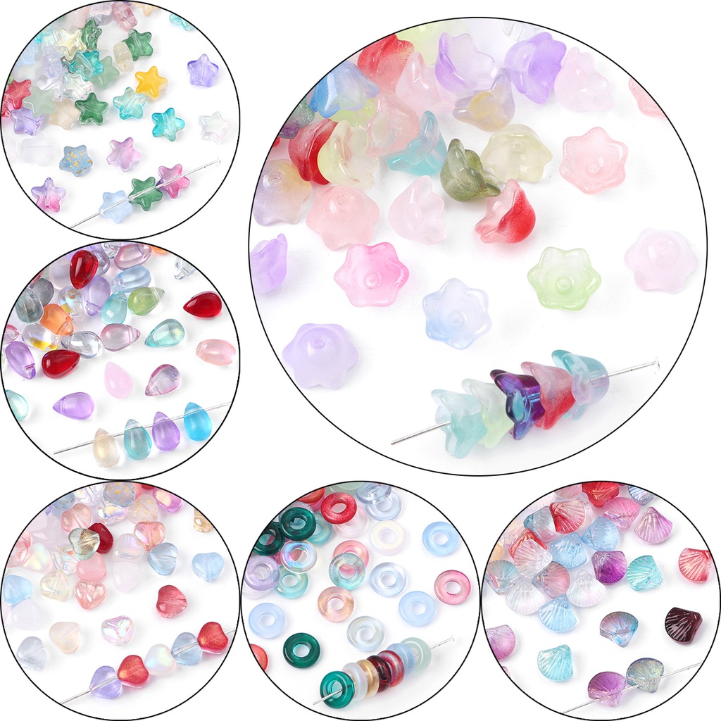 20buah per pack Kaca Berbentuk Hati Xiangyun Pentagram Bellflower lotus mist interval glass beads jewelry making Gelang Diy Aksesoris Warna-Warni Manik-Manik Longgar Grosir