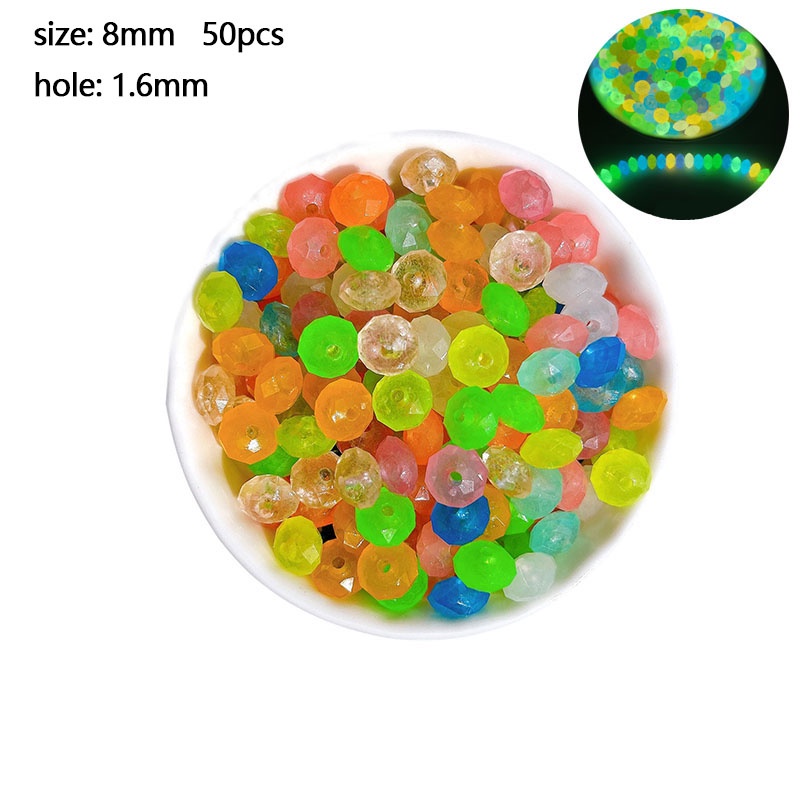 Diy Kalung Gelang 50 Pcs Acrylic Glow Beads Besar Lubang Beads Disk Beads Glow Beads Putaran Beads Longgar Spacer Beads Jewelry