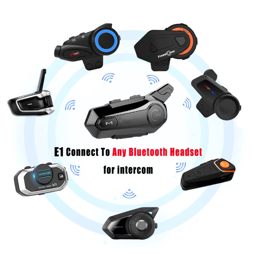 Motorcycle Bluetooth E1 Intercom helm Bluetooth 5.0 FM Radio intercom dua arah dan Peringkat tahan air IPX6- Soft Microphone