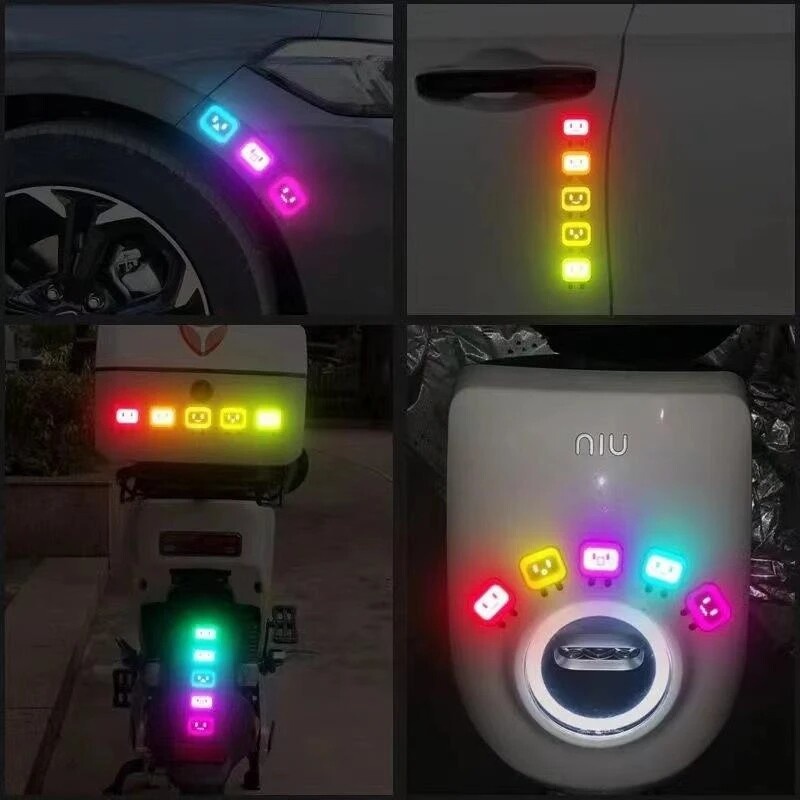 ✅ 10 Buah Stiker Reflektif Sepeda Motor Mobil Pita Peringatan Keselamatan Bentuk Pria Persegi Reflektif Tingkat Intensitas Stiker Mobil