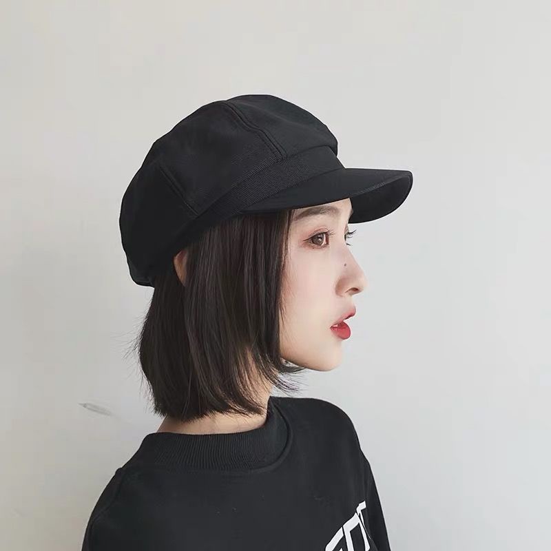 Beret cap woman Vintage casual Baret Pelukis Korea Lembut Dan Nyaman Topi Oktagonal Hitam Topi fashion