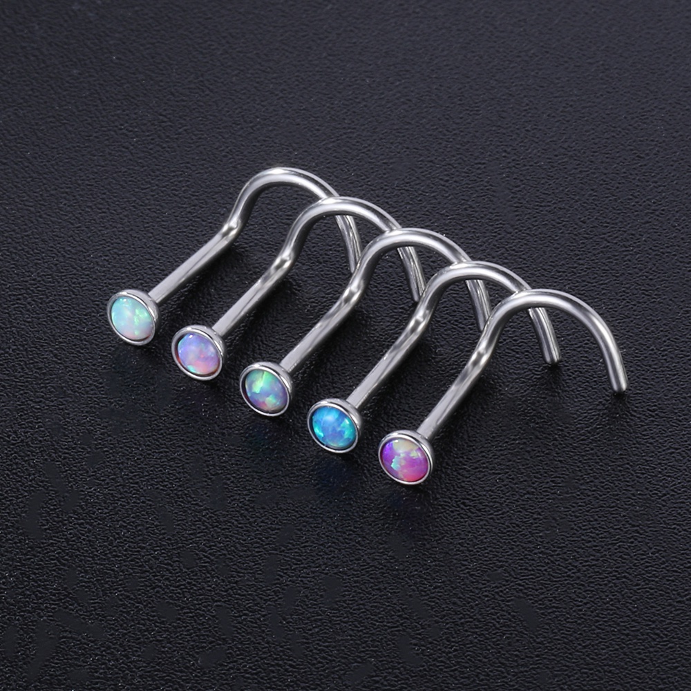 1pc 18G/20G Warna Opal Tindik Hidung Stainless Steel Nose Studs L Shape Nostril Piercing 2mm Nose Stud Body Jewelry