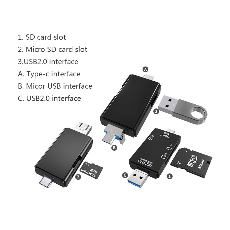 Actual【COD】Card Reader OTG 6 IN 1 USB 3.0 / USB 2.0 / Type C / Micro USB / SD Card / TF Memory Card Reader OTG Adapter