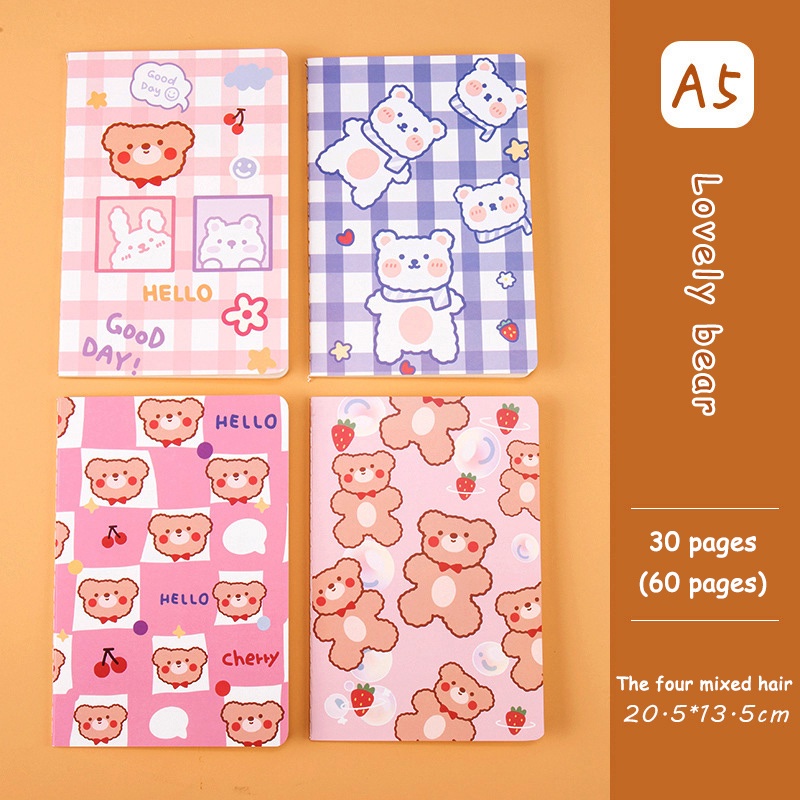 A7  Rollover Coil Buku Notebook Mini Kartun Lucu Mini Notebook Diary Portable Notebook Journal Alat Tulis-Le-Lonely bear-Random