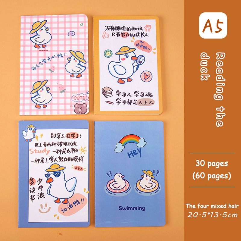 A7  Rollover Coil Buku Notebook Mini Kartun Lucu Mini Notebook Diary Portable Notebook Journal Alat Tulis-Le-Reading duck-Random