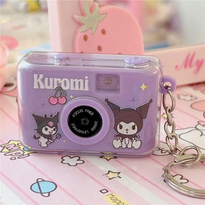 New Sanrio Kuromi Cinnamoroll Mymelody Pikachu Kreatif Bercahaya Kamera Gantungan Kunci Liontin Mainan Anak