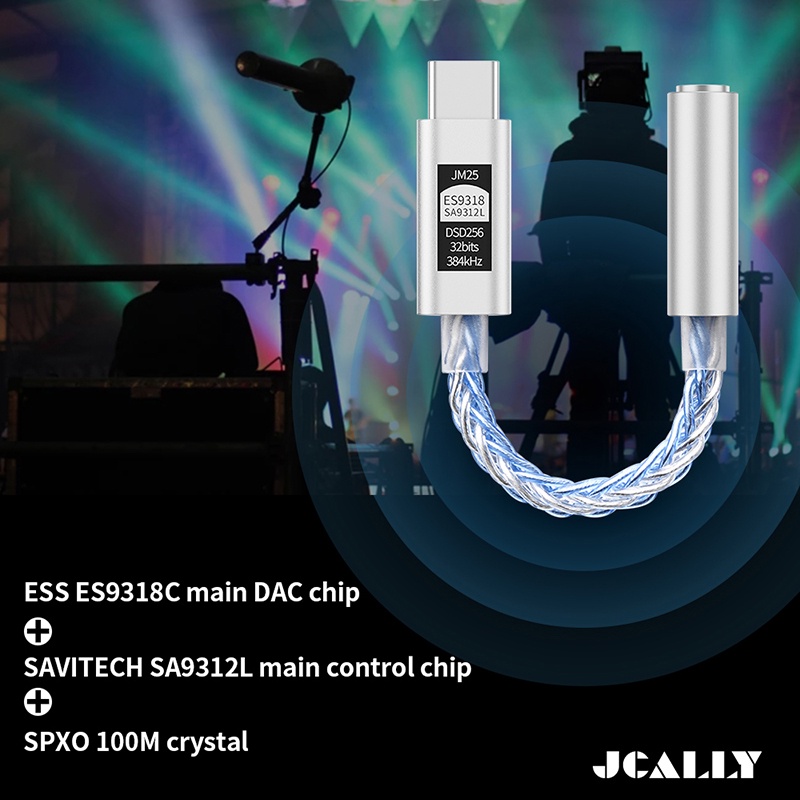 Jcally ES9318C Tipe-C Ke 3.5mm 8core USB C DAC Digital Audio Portable Decoding Amp Hifi DAC Adaptor Handphone JM25