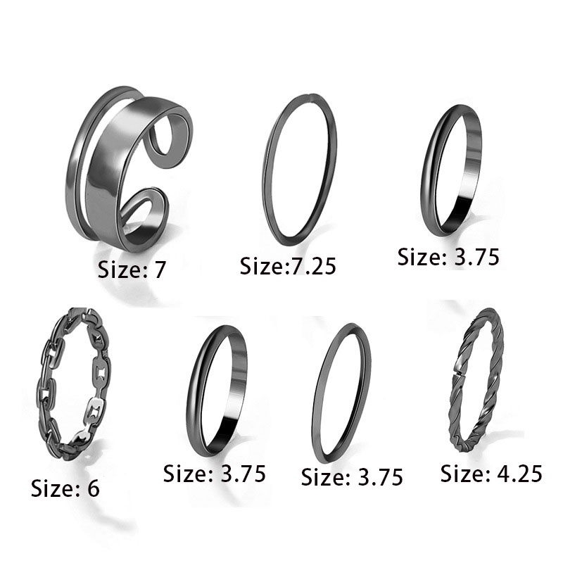 7pcs Cincin Korea Hitam Gaya Punk Aesthetic Cincin Titanium Pria Keren Untuk Wanita Ring Jewelry TN