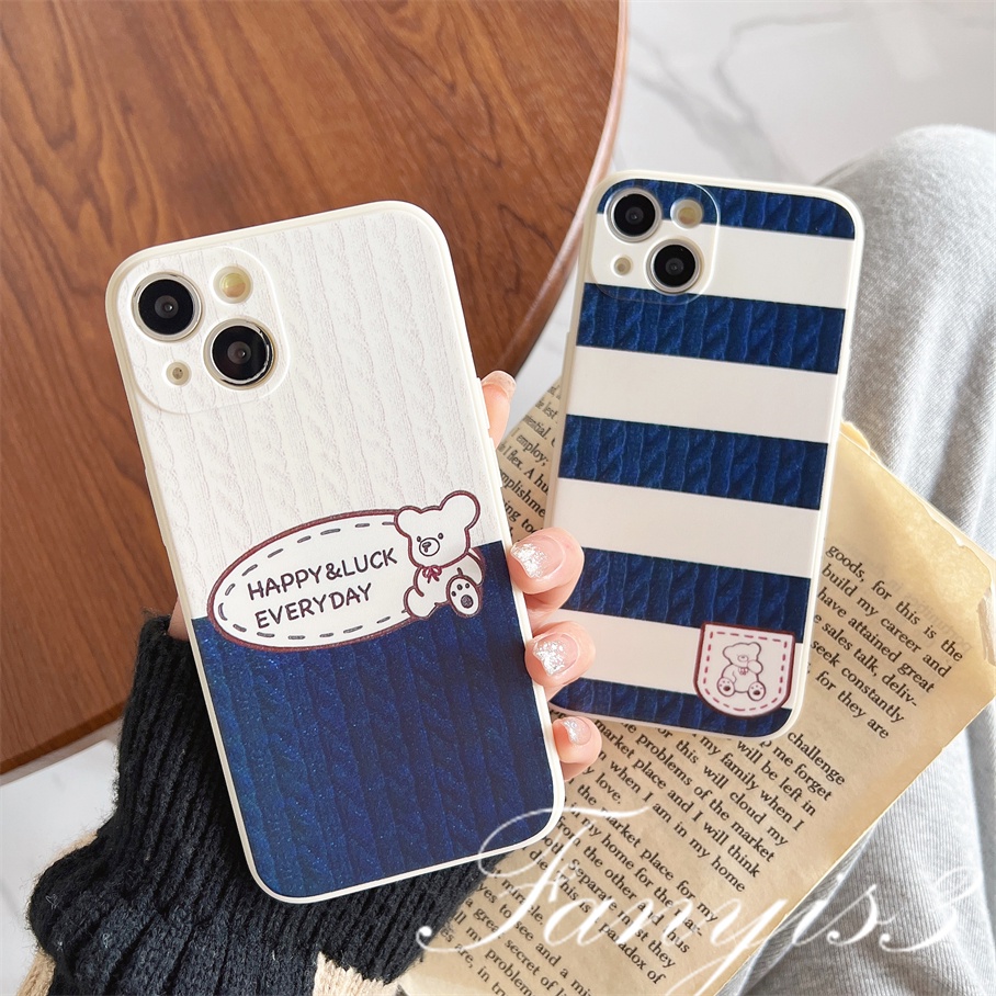 Compatible For iPhone 14 13 12 11 Pro Max X XR Xs Max 8 7 6 6s Plus SE 2020 Soft Case Pelindung Motif Garis Beruang Chubby Untuk