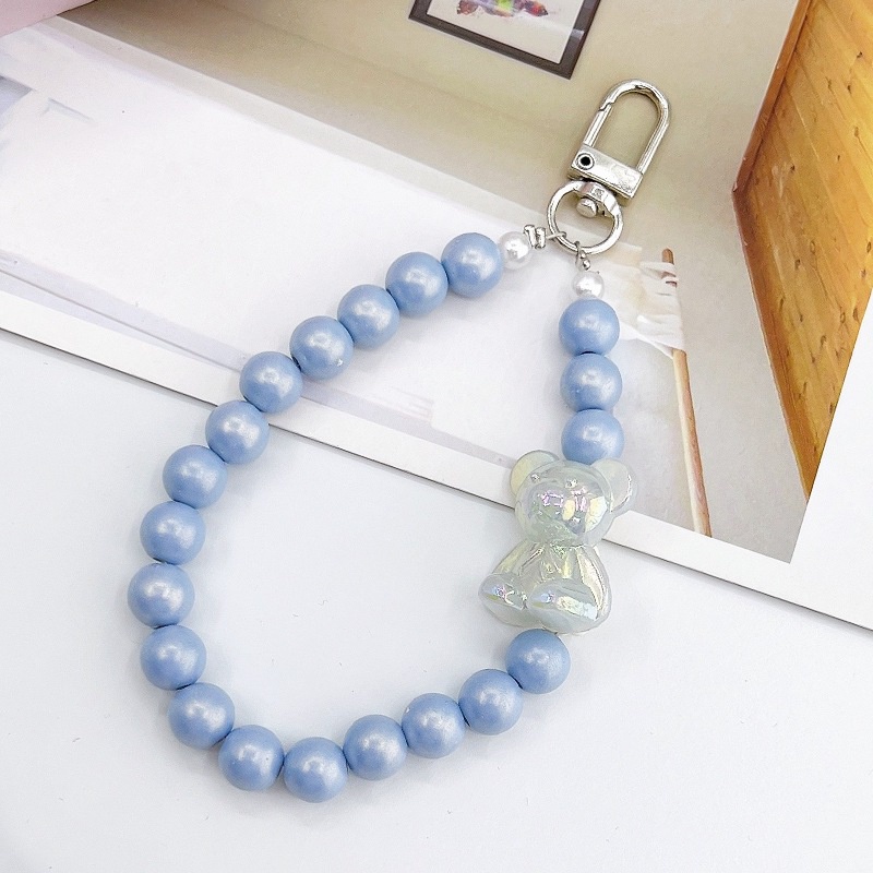 3d Pearlescent Bear Akrilik Warna Solid Manik-Manik Bulat Rantai Telepon Bluetooth Earphone Case Cover DIY Gantungan Kunci Universal Liontin Dengan Kait
