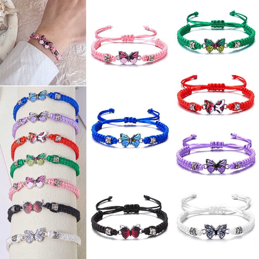 Gelang Kupu-Kupu Tenun Tangan Baru Dengan Berlian Warna-Warni Bertatahkan adjustable braided bracelet