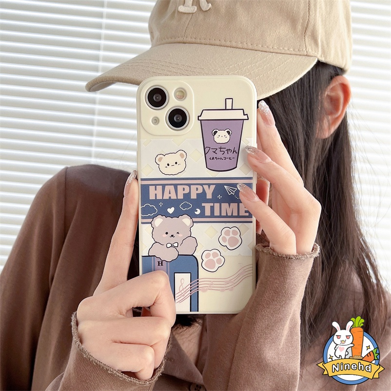 Cartoon Bear Soft Case For Samsung A14 A04e A04s A04 A03s A03 A13 A12 A22 A32 A73 A53 A33 A23 A72 A52 A52s A54 A71 A51 A54 A34 A50 A50s A30s A02s M02s A11 M11 S22 S23 Ultra Simple and Fresh Soft TPU Full Protection Liquid Silicone Mobile Phone Case