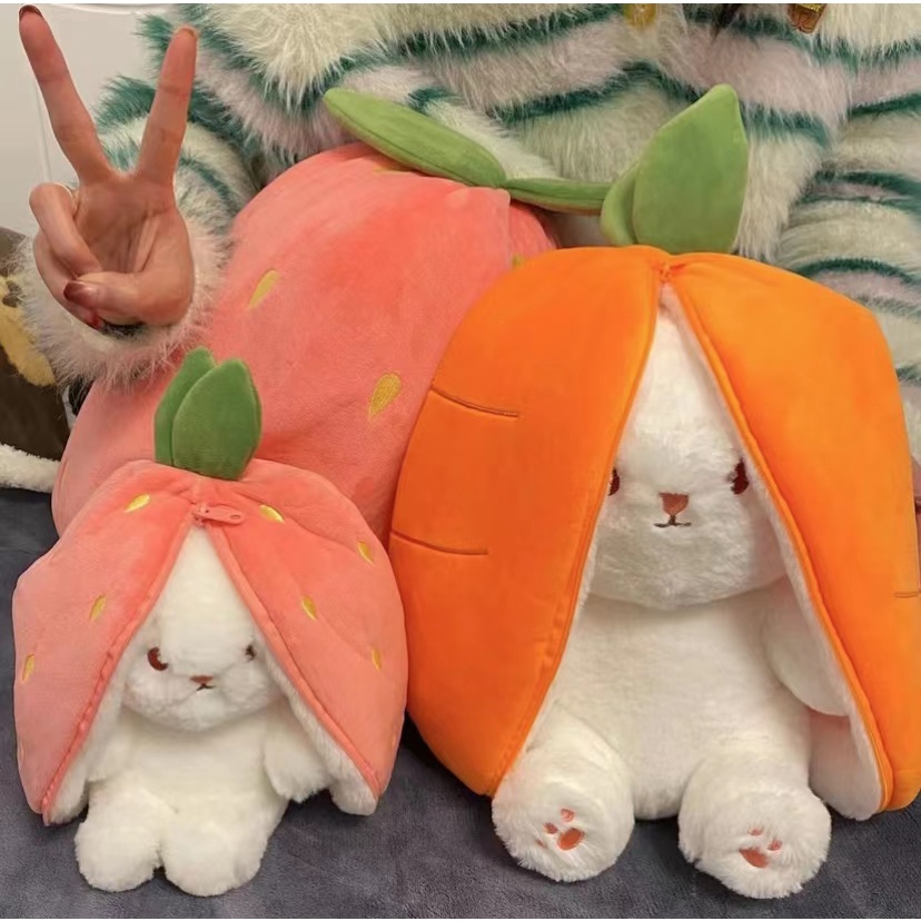 Strawberry Rabbit Fruits Plush, Cute Bunny Plush Toy Telinga Panjang Buah Hewan Boneka Boneka, Wortel Outfit Kostum, Boneka Boneka Cosplay Plush Mainan Untuk Anak Bayi Hadiah