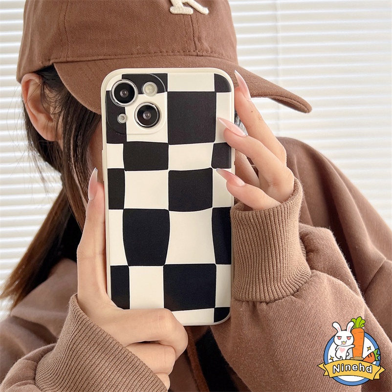 Soft Case Tpu Compatible for iPhone 14 13 12 Pro Max 12 11 Pro Max X Xr Xs Max Se 2020 Iphone 8 7 Plus Black White Checkerboard Retro Square Phone Case Lens Fall Prevention Shockproof Silicone Case Protective shell