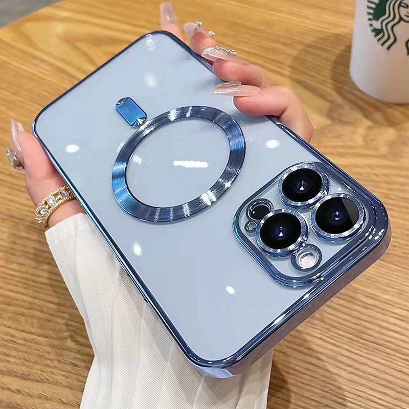 IPHONE Luxury Plating Clear Magnetic Untuk Magnetic attraction Wireless Charge Case Kompatibel Untuk Iphone14 13 12 11 Pro Max X XR Xs8 Plus Cover Silikon Lembut