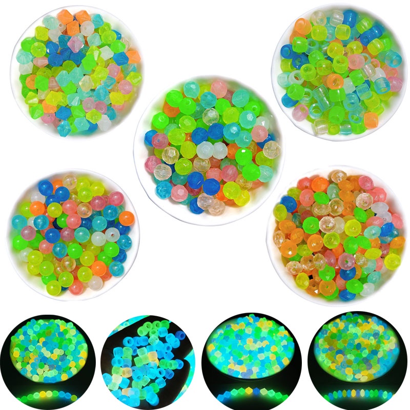 Diy Kalung Gelang 50 Pcs Acrylic Glow Beads Besar Lubang Beads Disk Beads Glow Beads Putaran Beads Longgar Spacer Beads Jewelry