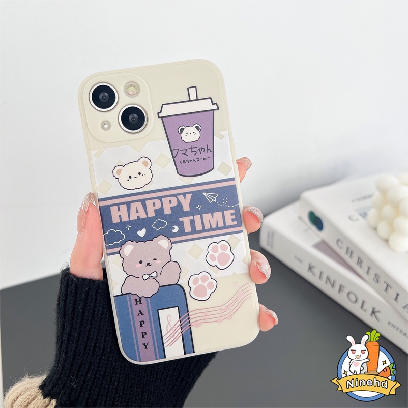 Casing Silikon Tpu iPhone 14 13 12 11 Pro Max Se 2020 X Xr Xs Max iPhone 7p 8p 8 7 6 6s Plus + Bear Silicone Shockproof Phone Case Warna Hitam Putih