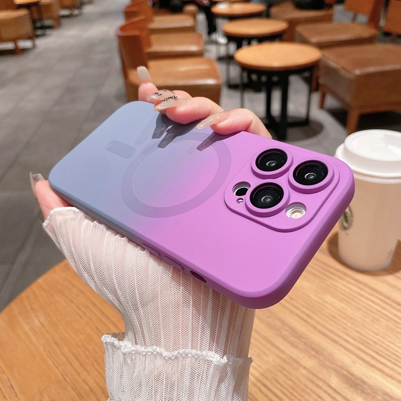 NEW! ! iPhone 11 12 13 14 Pro Max dengan Perlindungan Kamera Lensa 12 Pro Max Anti-Fingerprint Anti-Keringat Soft Case Gradient Silicone Soft Case dengan Wireless Magnetic Suction