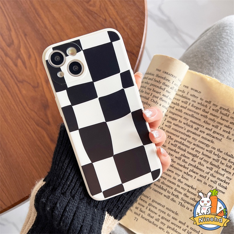 Soft Case Tpu Compatible for iPhone 14 13 12 Pro Max 12 11 Pro Max X Xr Xs Max Se 2020 Iphone 8 7 Plus Black White Checkerboard Retro Square Phone Case Lens Fall Prevention Shockproof Silicone Case Protective shell