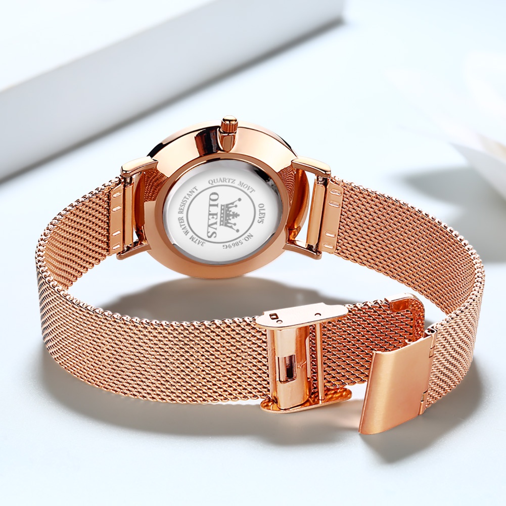 OLEVS Jam Tangan Wanita Anti Air Original Asli Dengan Tanggal Ultra-thin Rose Gold Jepang Quarz Women Watch