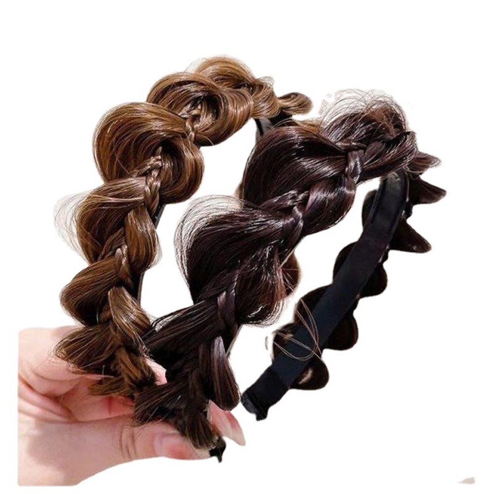 Wanita Gadis Twist Braided Wig Headband Alami Mulus Tak Terlihat Tulang Ikan Kepala Hoop Aksesoris Rambut