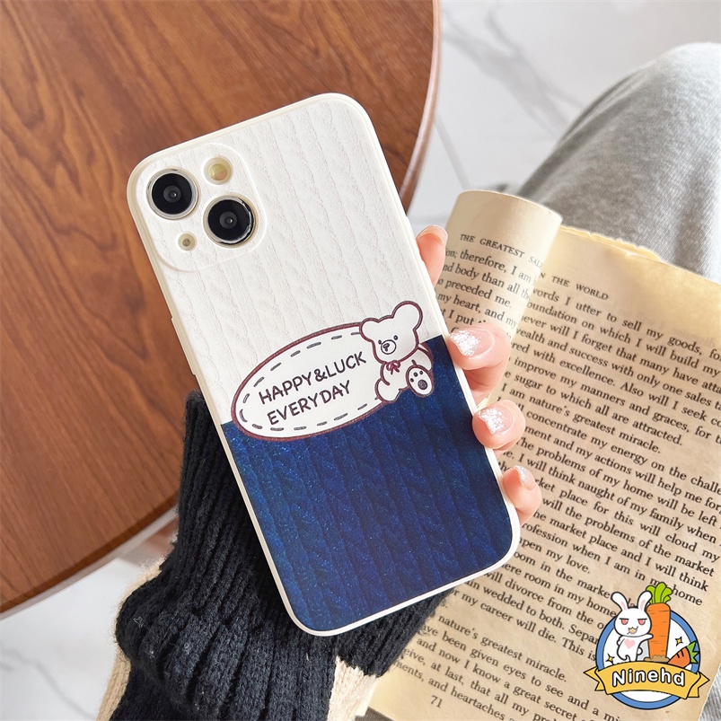 Soft Case Bahan Silikon Motif Beruang Garis Biru Untuk iPhone 14 13 12 11 Pro Max SE 2020 Xr X Xs Max iPhone 7 8 6 6s Plus Ins Bear Blue Striped Phone Case All-inclusive Soft Silicone Anti-fall Phone Cover