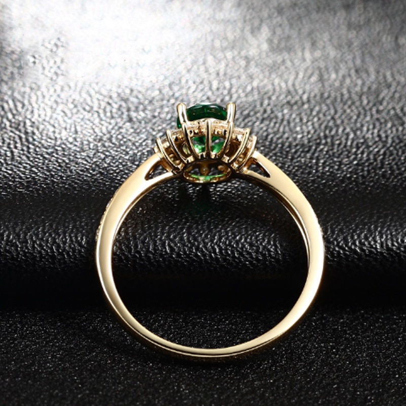 Goldkingdom Aksesoris Perhiasan Fashion Ready Stock Cincin Batu Permata Zamrud Berlapis Emas Kuning, Cincin Permata Warna Yang Dapat Disesuaikan Hidup Wanita