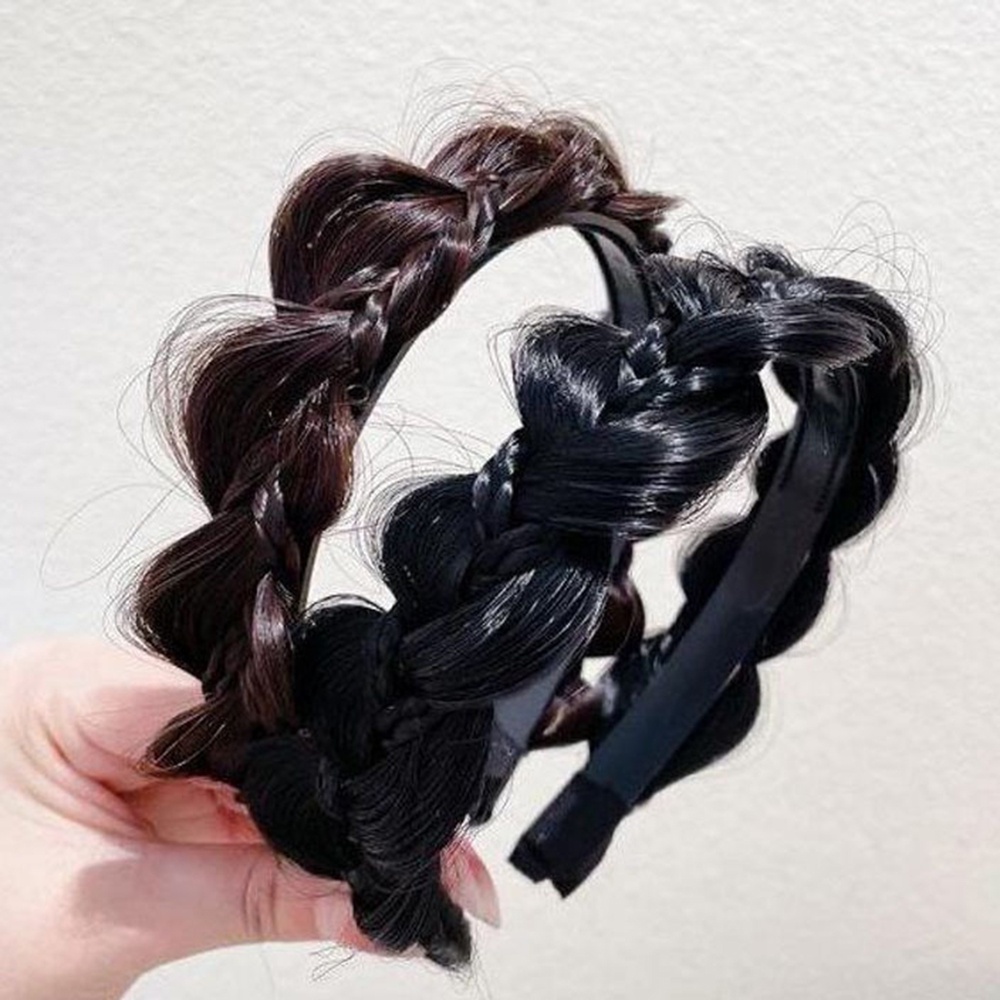 Wanita Gadis Twist Braided Wig Headband Alami Mulus Tak Terlihat Tulang Ikan Kepala Hoop Aksesoris Rambut