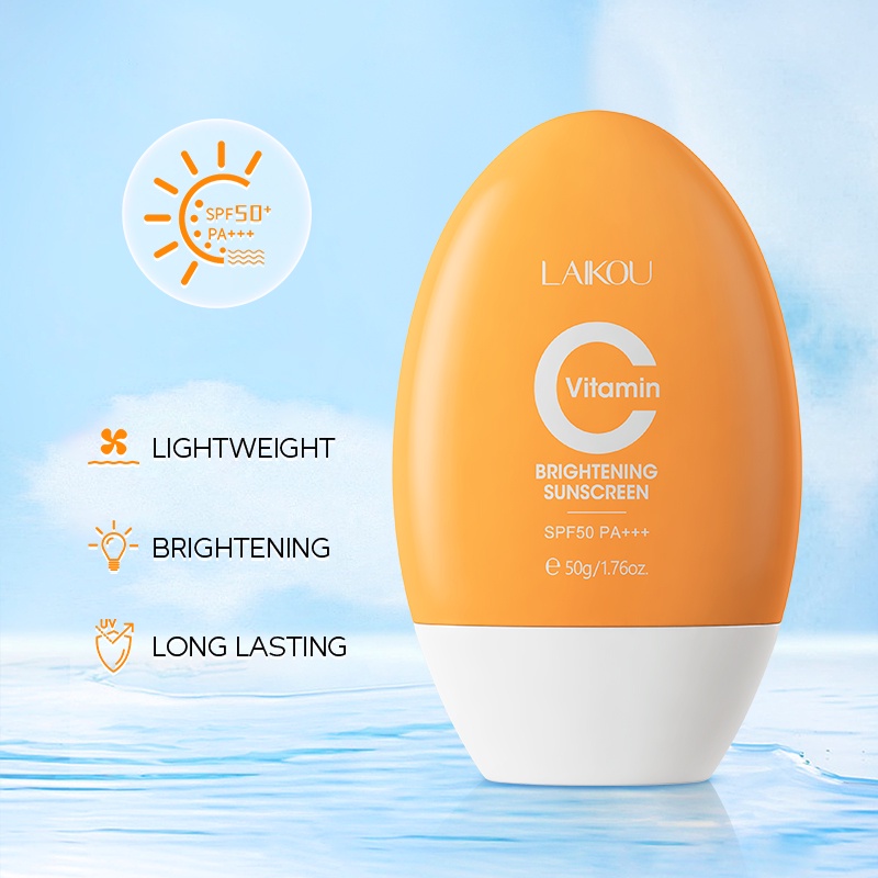 LAIKOU Vitamin C Mencerahkan Sunscreen Waterproof (Tahan Air) Sunblock SPF50 PA+++ Suncream 50g