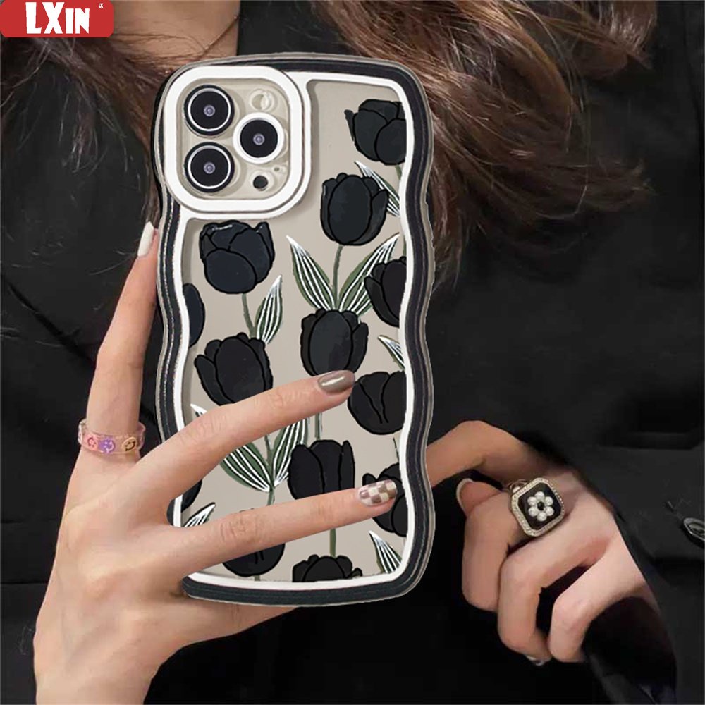 REALME Soft Case Realme C55 C35 C21Y C25Y Realme 10 4G C33 C31 C30 9i 8i 6i 5s 5i 7i C15 C25 C12 C1 C20 C3 C2 C1 Narzo 50embos Motif Bunga Berlian Check Tepi Bergelombang Bening Phone Cover