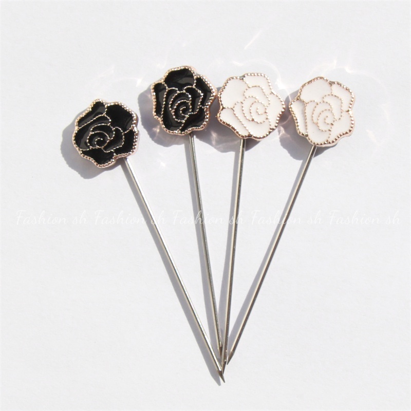 20 Pcs Hitam Dan Putih drop Lem rose Jarum Panjang alloy safety needle Aksesoris