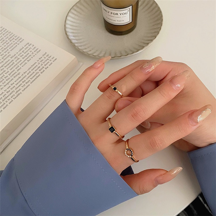 Japan and South Korea New Three-piece Diamond Ring Ins Trend Personality Cold Wind Light Luxury Niche Design High Sense Combination Finger Loop Fashion Accessories Jewelry Gifts