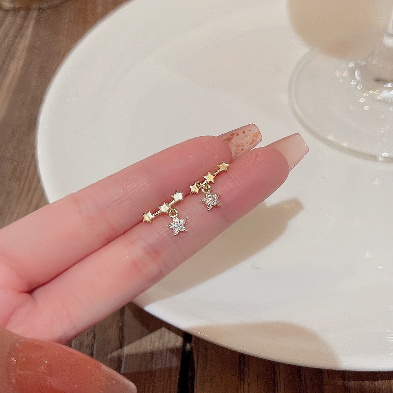 925 Perak Jarum Bintang Liontin Stud Earrings Fashion Wanita Anting Berlian