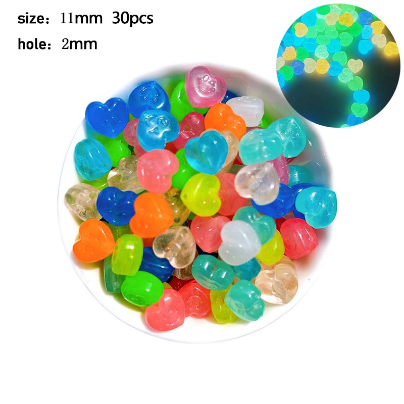 30 Pcs Manik-Manik Bercahaya Akrilik Cinta Bintang Manik-Manik Bercahaya Manik-Manik Beras Longgar Jarak Manik-Manik Perhiasan DIY Kalung Gelang