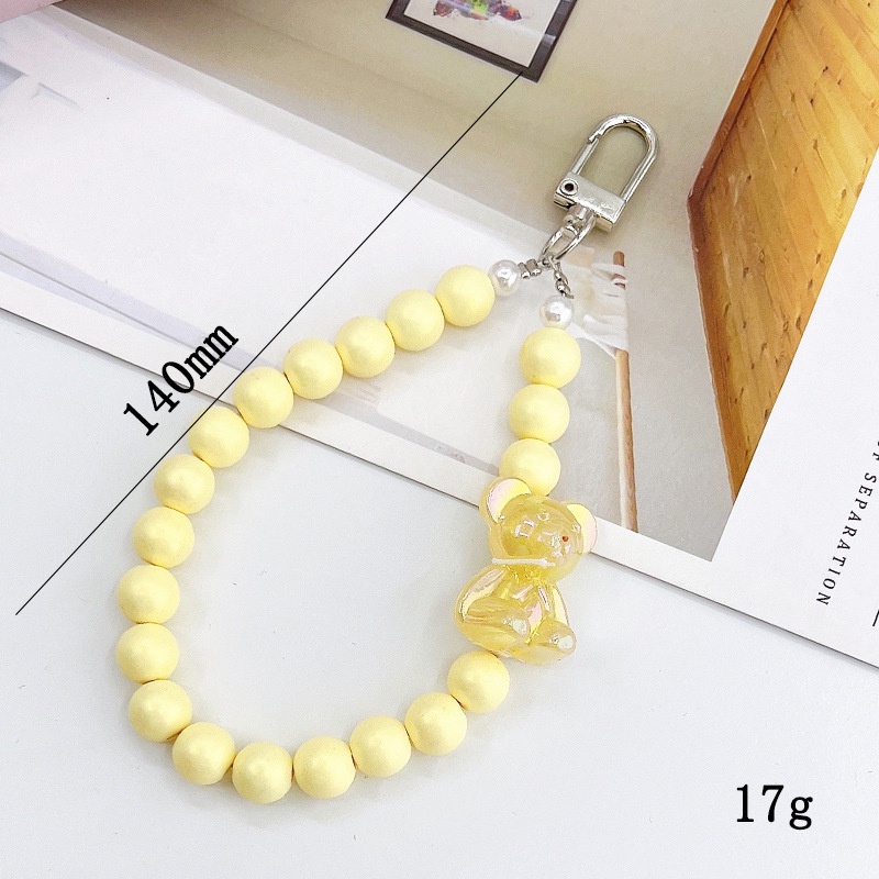 3d Pearlescent Bear Akrilik Warna Solid Manik-Manik Bulat Rantai Telepon Bluetooth Earphone Case Cover DIY Gantungan Kunci Universal Liontin Dengan Kait