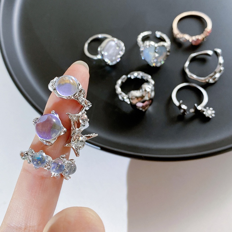 Cincin Jari Hati Batu Permata Elegan Fashion Butterfly Snake Opal Adjustable Ring Untuk Aksesoris Perhiasan Wanita