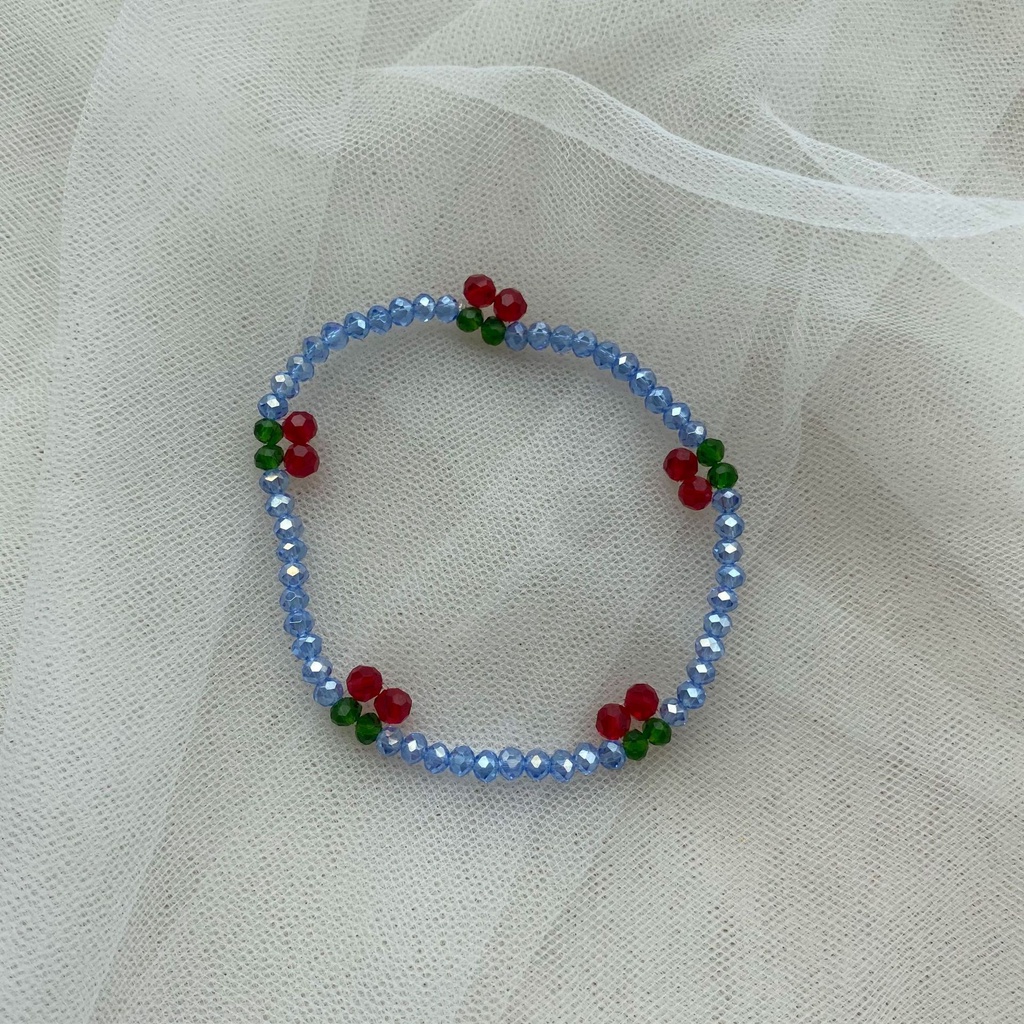 Korea Ins Style Kristal Cherry Gelang Bunga Warna-Warni Buatan Tangan Manik-Manik Kalung