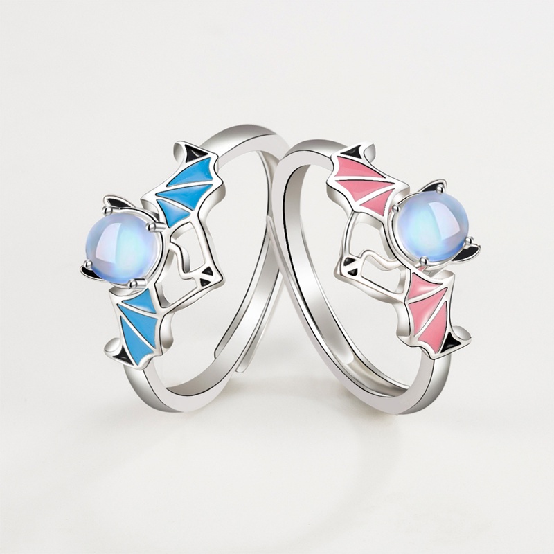 Moonlight Stone Devil Wing Ring Fashion Pria Dan Wanita Kreatif Adjustable Pasangan Ring