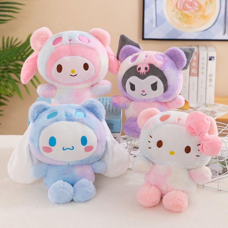 Sanrio Plush Toy Cinnamoroll Anime Figure Lucu Kuromi Hello Kitty Warna-Warni Mainan Mewah Gadis Kawaii Dekorasi Kamar Mainan Liburan