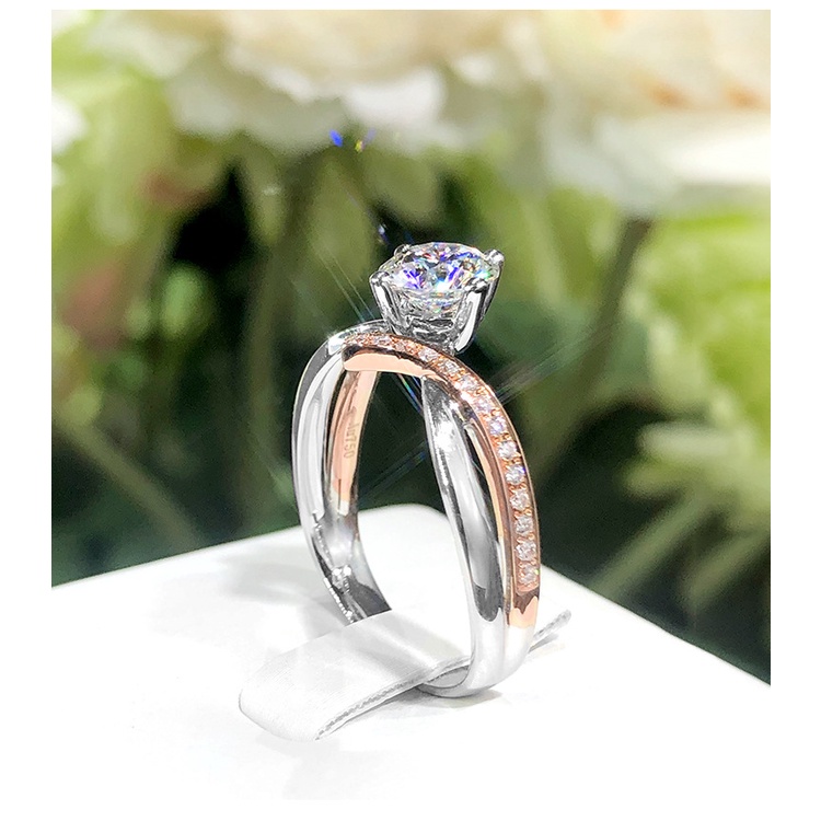 Goldkingdom Fashion Perhiasan Aksesoris Ready Stock Baru Kreatif Selebriti Online Berbentuk V Cincin Mahkota Berlapis Dengan Pt950 Warna Rose Gold Pemisahan Imitasi Mosan Berlian Cincin.