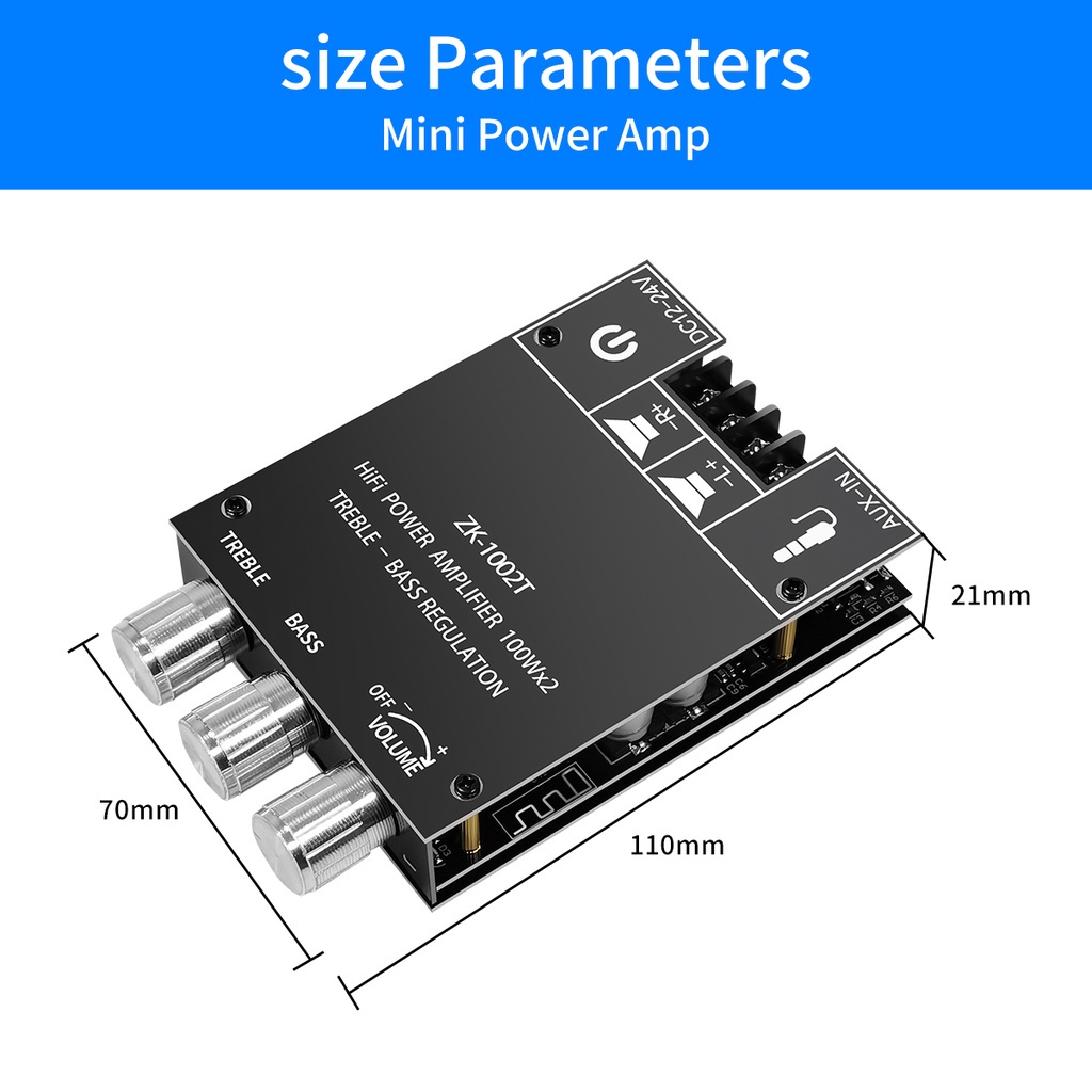 【ZK-1002T】 Bluetooth 5.0  Audio Amplifier 100Wx2 Treble and Bass Adjustment Subwoofer Amplifier Board Channel High Power Audio Stereo Bass AMP
