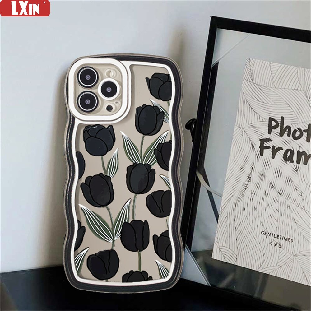 REALME Soft Case Realme C55 C35 C21Y C25Y Realme 10 4G C33 C31 C30 9i 8i 6i 5s 5i 7i C15 C25 C12 C1 C20 C3 C2 C1 Narzo 50embos Motif Bunga Berlian Check Tepi Bergelombang Bening Phone Cover