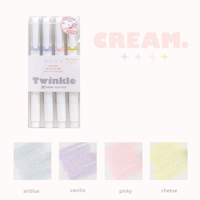 4pcs/set Twinkle Color Stabilo Pulpen Bling Bling Spidol Double Ended Pena Gambar Siswa Sekolah Perlengkapan Kantor Alat Tulis