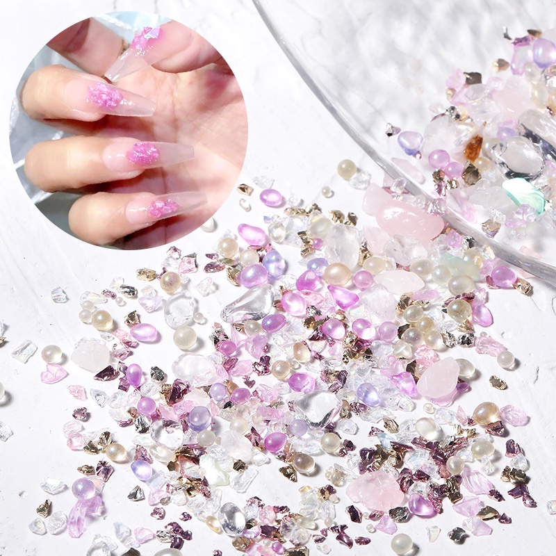 Ukuran Campur Tidak Teratur Manik-Manik Kuku Batu Mini Kaca Pink Ungu 3D Nail Art Dekorasi Glitter Berlian Imitasi Perhiasan Charms Aksesori