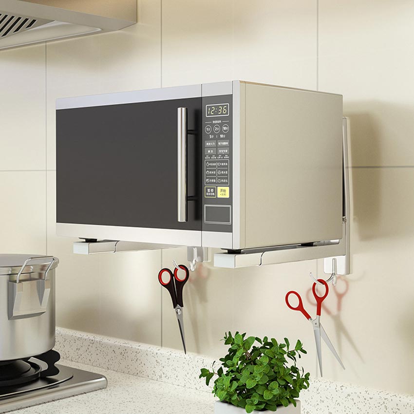 2Pcs Rak Microwave Oven Rak Tembok Dinding 304 Lipat / Siku Microwave Bracket Penyangga Oven Rak