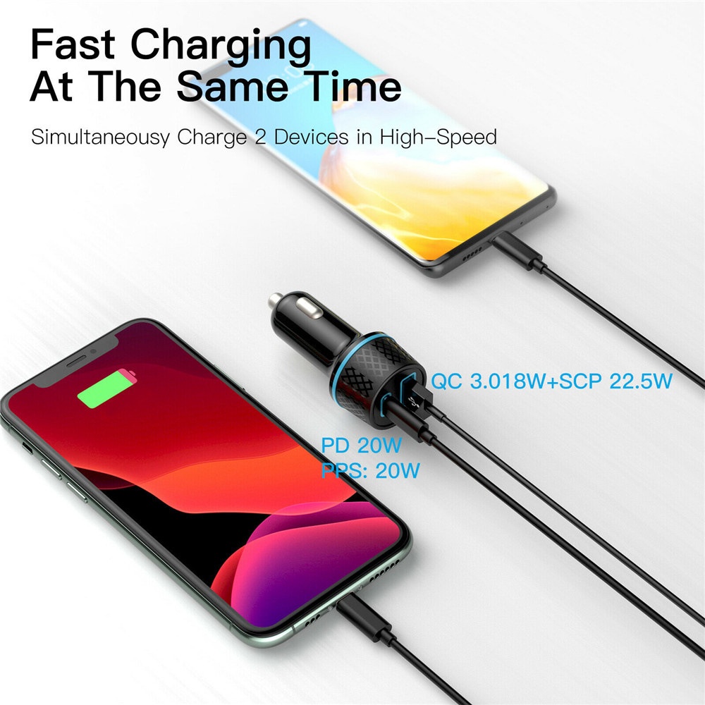 Dual Ports PD 20W Double Quick Car Charger Lampu Ring QC3.0 USB+Adaptor Mobil Port Tipe-C Untuk i-Phone Android Type C Travel Adoptor Charger